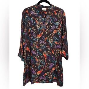 Silk Black Paisley-Print V-Neck Tunic. EUC